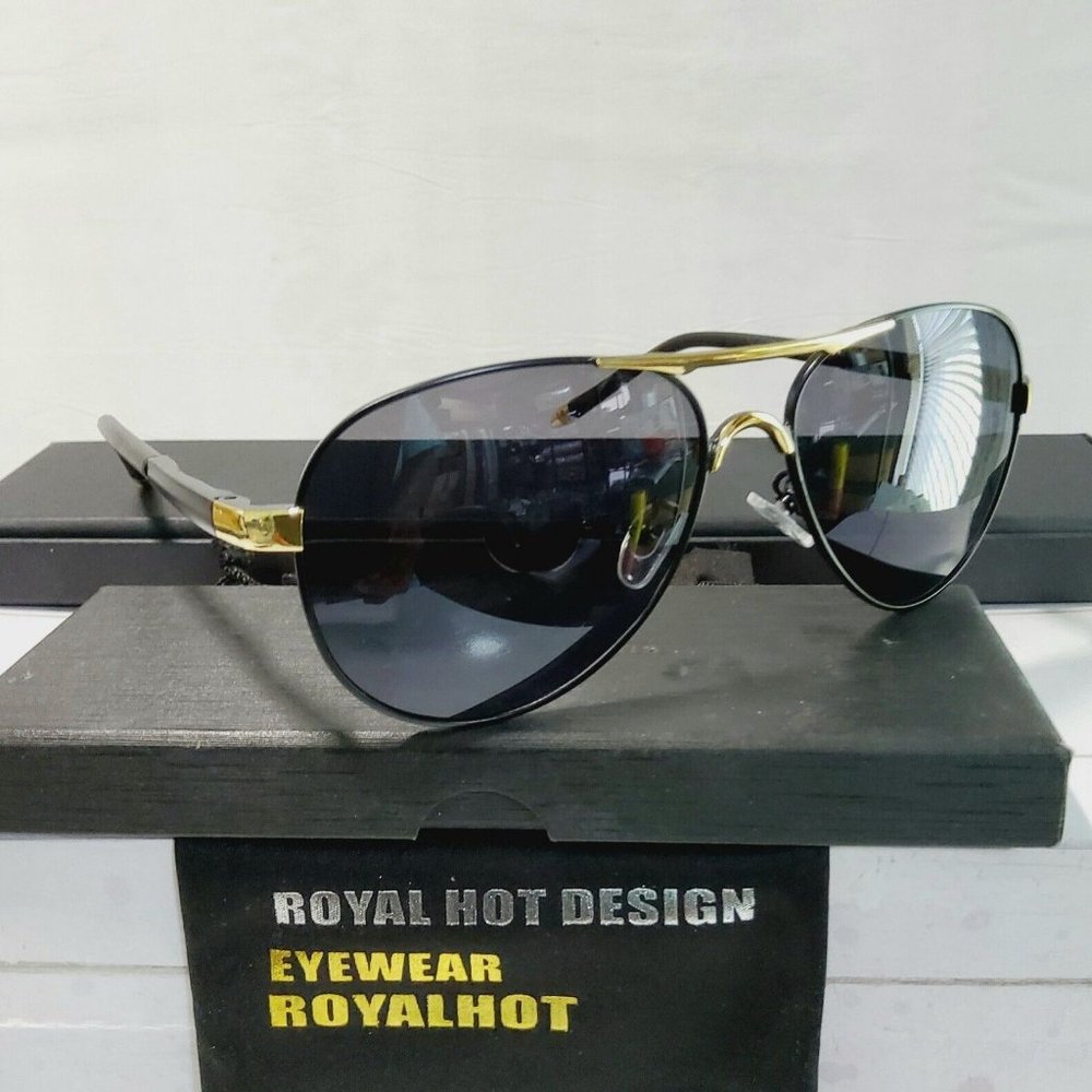 Unisex Aviator Sunglasses 60mm Polarized Black/Gold Metal Frame 100%UV 143mm